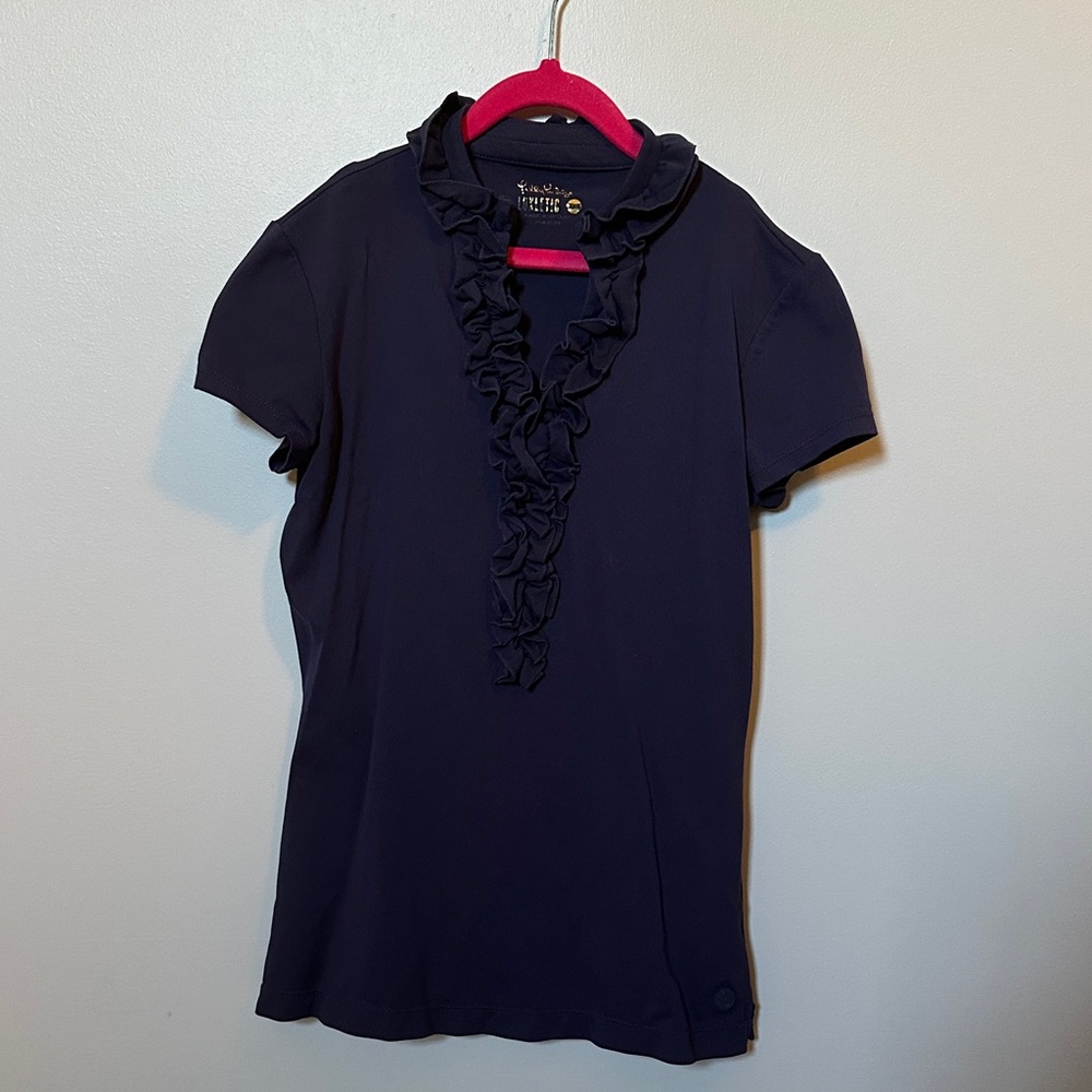 Lilly Pulitzer Luxletic Navy Ruffle Short Sleeve Tee women’s XXS
